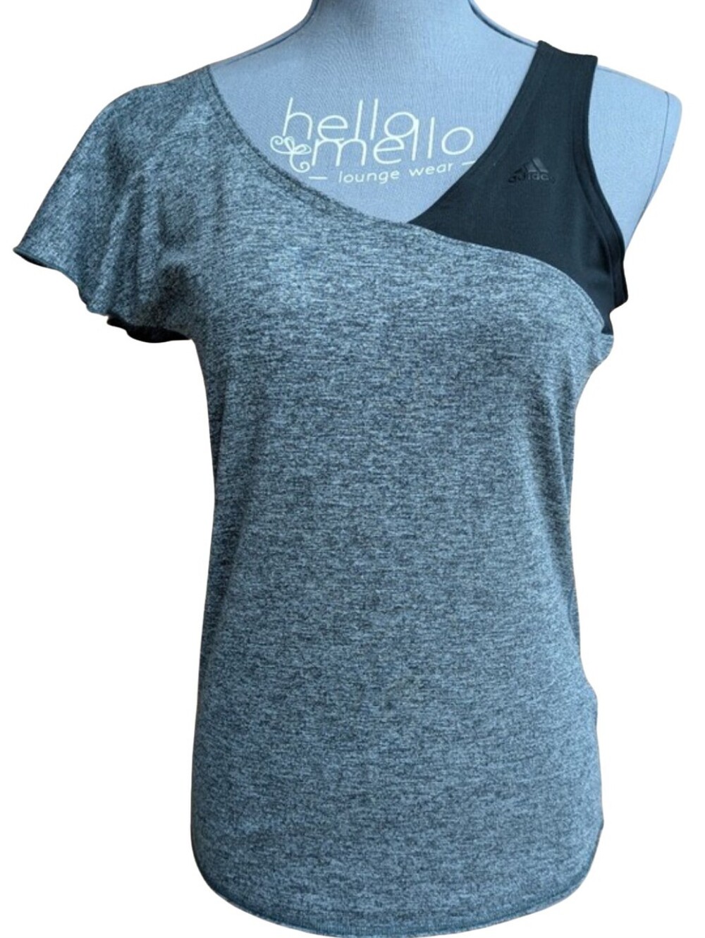 Adidas One Sleeve Asymmetric Top Heather Gray Charcoal Colorblock Shirt Small